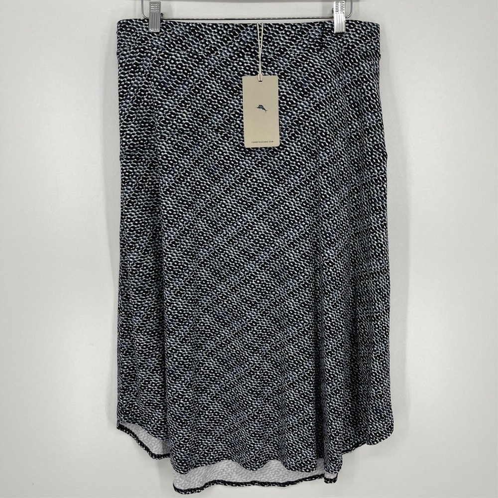 Tommy Bahama Geo Grande Midi Skirt Black Blue Geometric Womens Size L New NWT